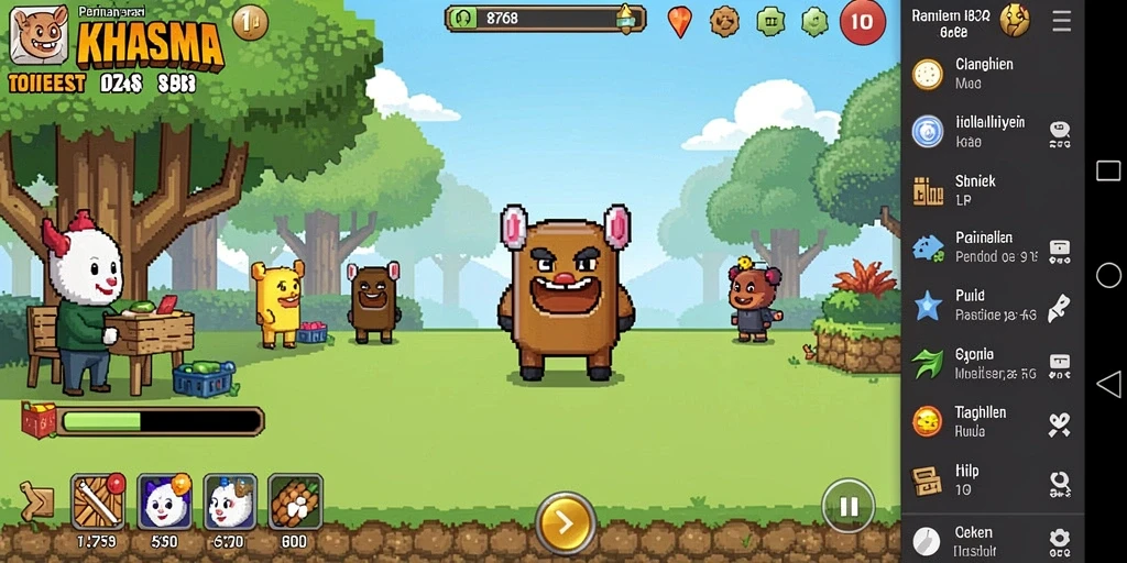 Tangkapan layar menunjukkan gameplay santai dari 8768 dengan karakter yang aktif.