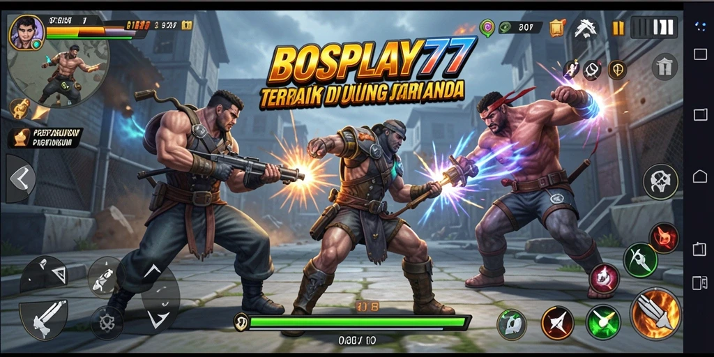 Screenshot gameplay BOSPLAY77 menampilkan pertarungan seru dan aksi cepat.