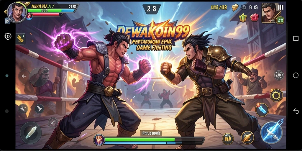 Gameplay DEWAKOIN99 yang menegangkan dengan karakter bertarung.