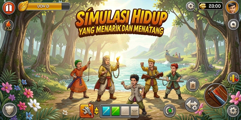 Screenshot gameplay F32 menampilkan interaksi karakter yang dinamis dan lingkungan yang kaya.