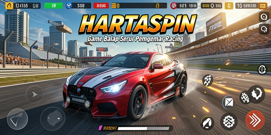 Tampilan gameplay HARTASPIN saat balapan dengan kendaraan yang cepat.