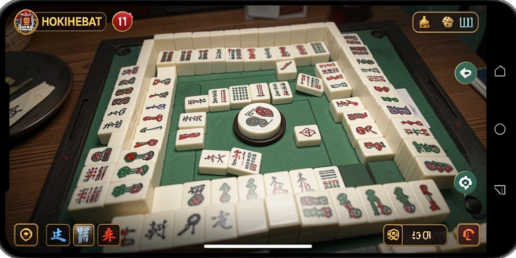 Screenshot gameplay HOKIHEBAT menunjukkan tantangan Mahjong yang seru.