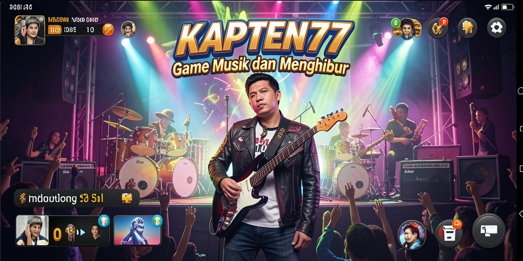 Screenshot utama KAPTEN77 menampilkan tantangan musik yang seru.