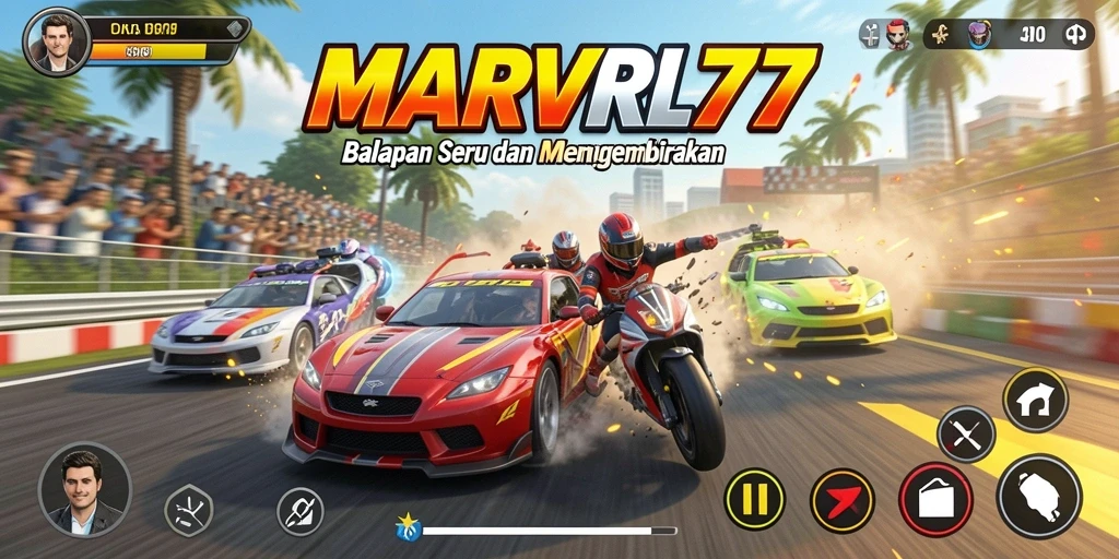 Tampilan gameplay Racing yang mendebarkan di MARVRL77.