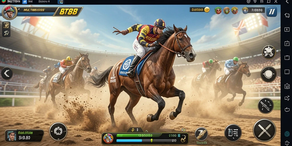 Screenshot gameplay MULTIBET88 dengan balapan mendebarkan.