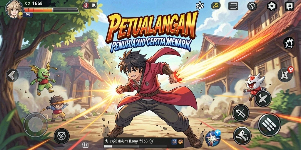 Tangkapan layar utama X168 menunjukkan aksi pertarungan karakter anime.